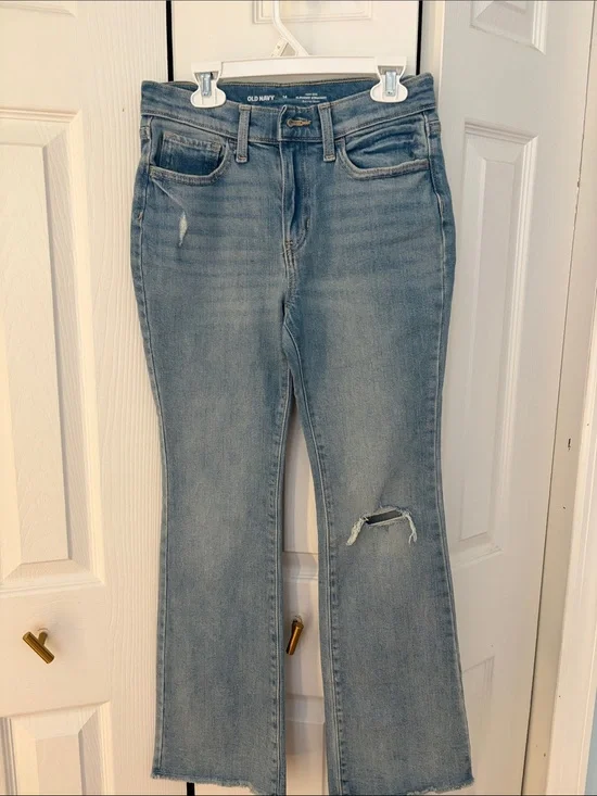 Old Navy Light Wash Flare Jeans with Knee Distress