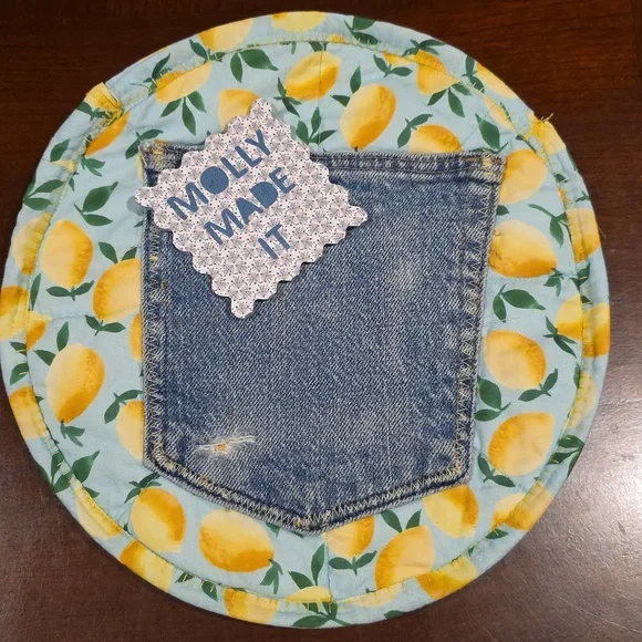 Yellow Lemon Tortilla Holder Upcycled Blue Denim Jeans Keeps Tortillas Warm