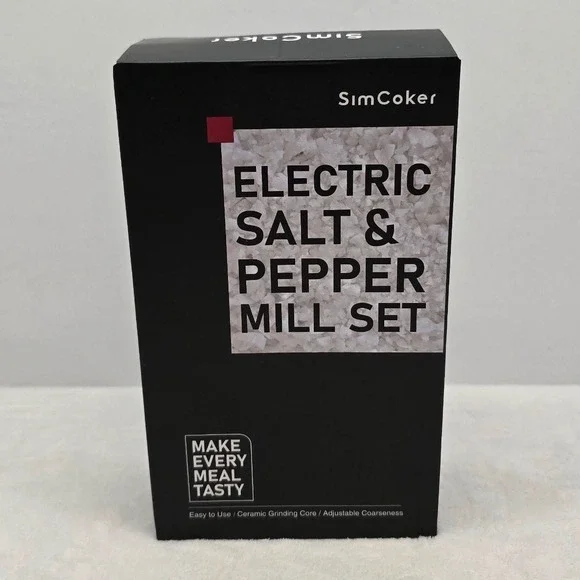 SimCoker Electric Salt and Pepper Mill Set Adjustable Coarseness Silver NEW