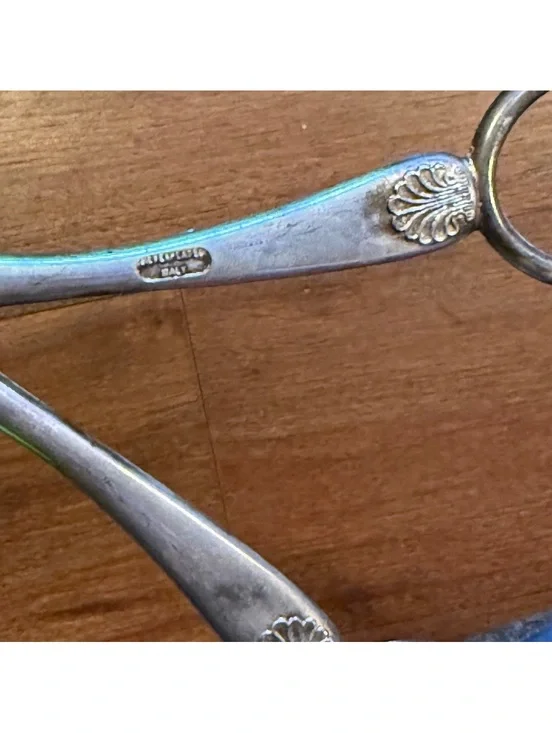 Vintage Italian Silverplate Scissor Serving Tongs Shell Motif Salad Pastry Italy