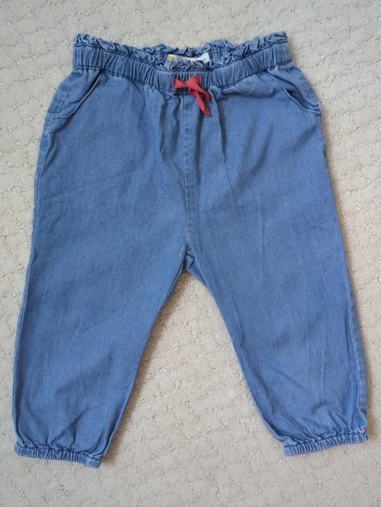 Baby Boden Blue Elastic-Waist Chambray Jogger Pants 12-18M