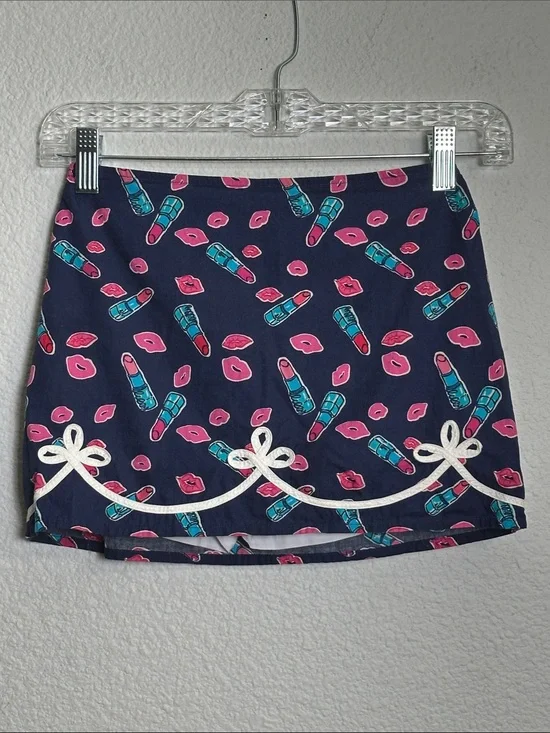 Lilly Pulitzer Gimme Kiss‎ Skirt Navy Pink Pull On Skort Youth Girls Large 10/12