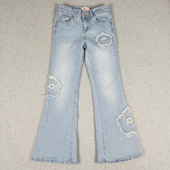 1st Kiss Jeans Girls W22 Blue Denim Flare Distressed Y2K Boho Streetwear Grunge