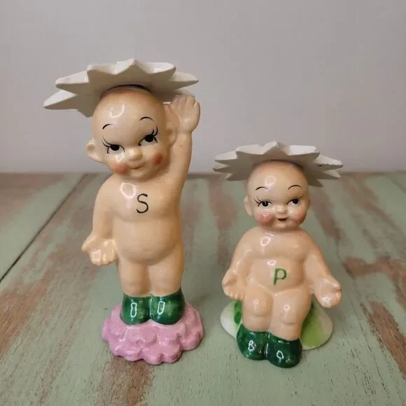 Vintage Kewpie Daisy Head Salt & Pepper Shakers - Made in Japan