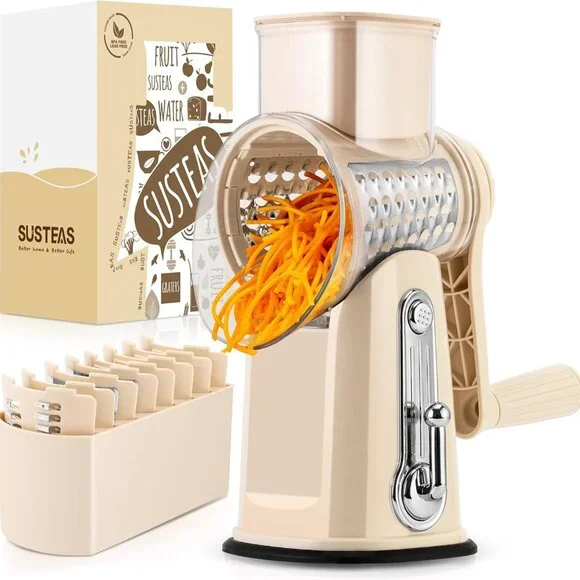 Rotary Cheese Grater w/Handle &5 Blades, Round Slicer & Vegetable Grater