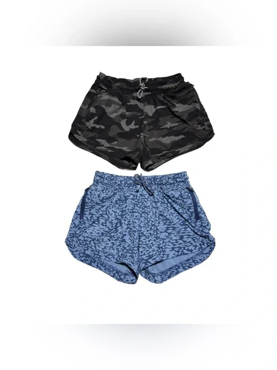 Athleta Girl Shorts Size Large Bundle of 2 Blue Leopard Black Camo Athletic Run