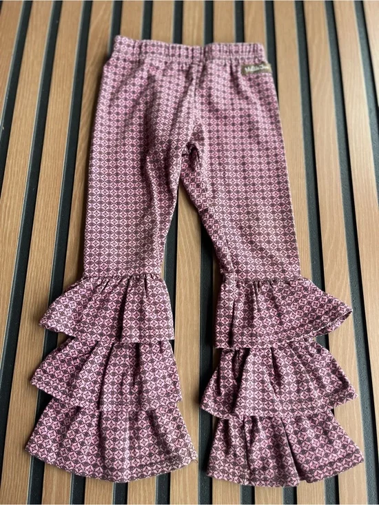 Matilda Jane Girls Ruffled Bell Bottom Pants - Pink Geo Print