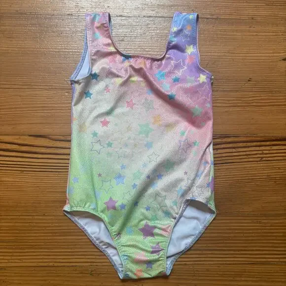 Colorful pastel star sleeveless athletic girls‎ gymnastic bodysuit SIZE 3-4
