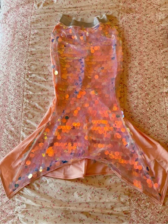 NWT Lola + The Boys Peach Pink Sequin Mermaid Tail Costume Girls Size 6-7