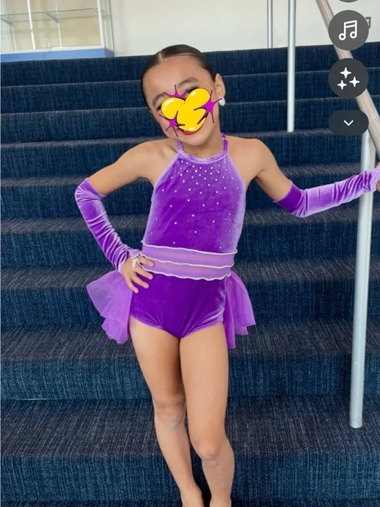 Girls Purple Jazz Costume with Gloves -Size 7-9