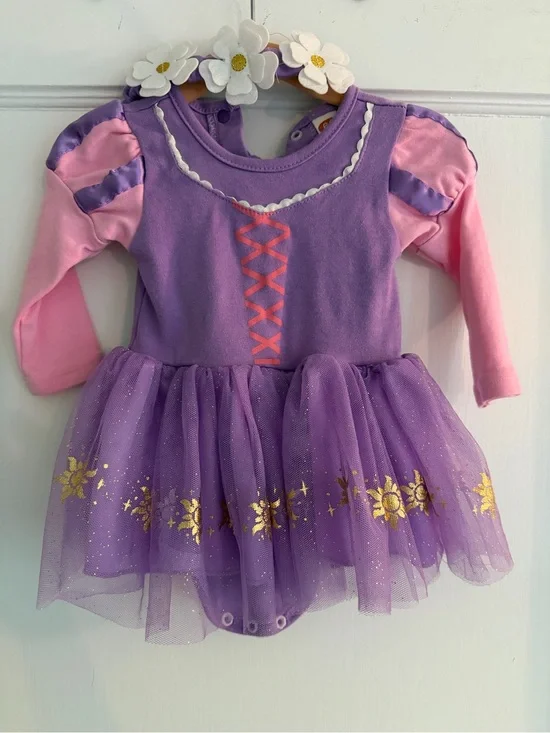 Baby Rapunzel Princess Purple and Pink Tutu Costume with Flowr Headband, Size 60