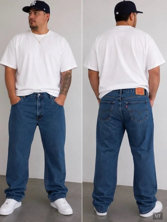 Levi's 505 Straight Jeans in Dark Blue with Tan Patch