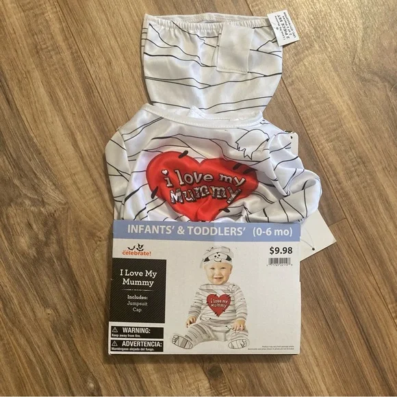 Infant Baby I Love My Mummy Egyptian Costume‎ 0-6mo Jumpsuit Cap Heart Halloween
