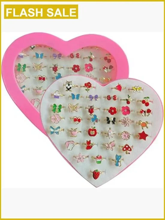 36pcs Girls Dress Up Jewelry Rings in Box Adjustable No Duplication Party Favors