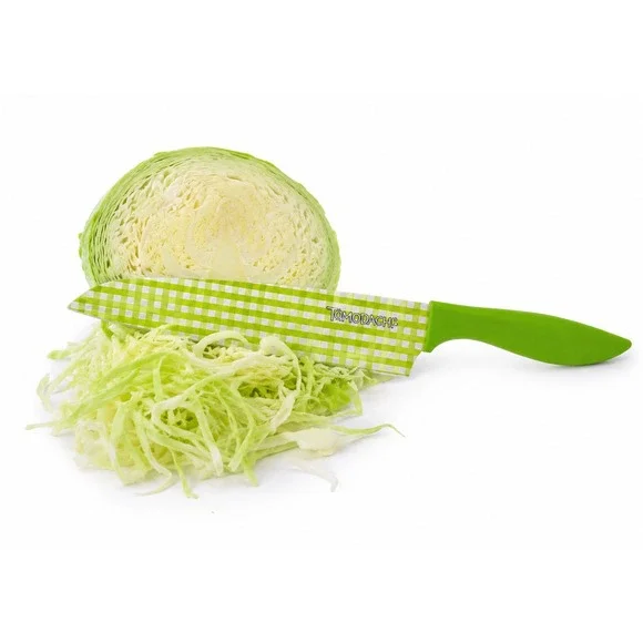 Tomodachi Green Gingham Checkered Chef Knife with Blade Guard Cover 7