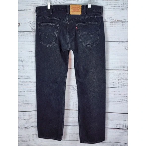 Vintage Levis 501 Jeans Mens 40x32 Original Fit Black Wash Button Fly Denim