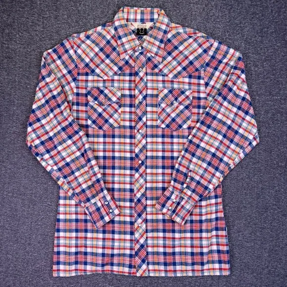 VTG 70s Levis Western Shirt Mens XL Plaid Snap‎ Sportswear Retro Big E White Tab