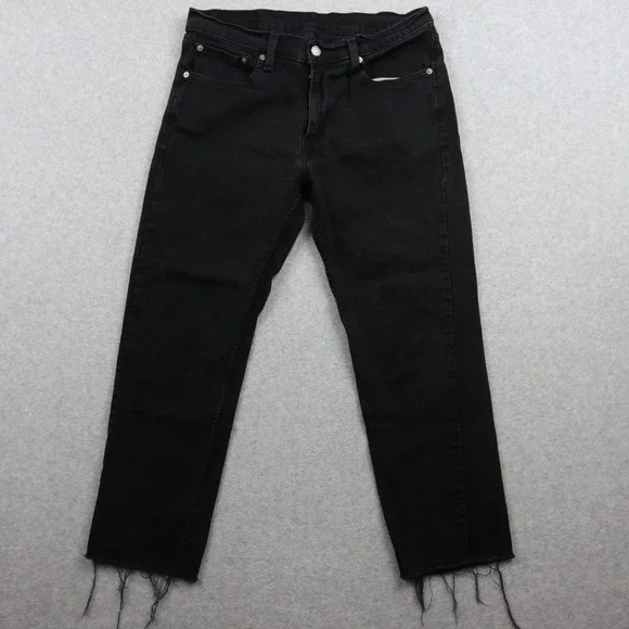 Levi's 514 Jeans Mens 32x25 Straight Fit Cropped Raw Hem Stretch Denim‎ Black