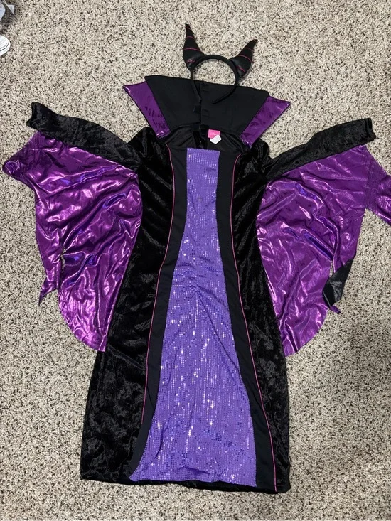 Disney Purple and Black Maleficent-Style Costume with Horn Headband