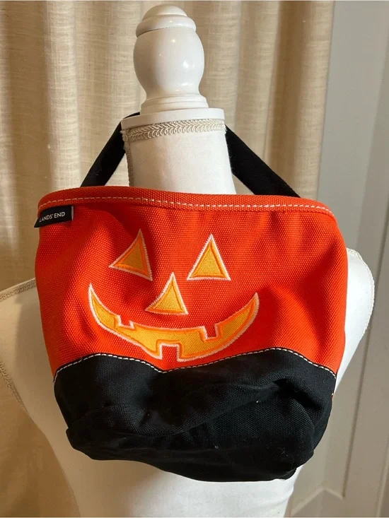 Lands' End Orange and Black Jack-O'-Lantern Tote