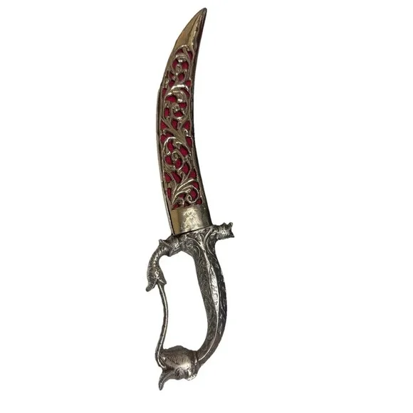 Vintage Dragon Grip Indo Persian Mughal Dagger Knife + Scabbard, Nice