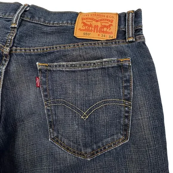 Levi's 559 Relaxed Straight Fit Jeans Men's 34x34 Blue Dark Wash Denim