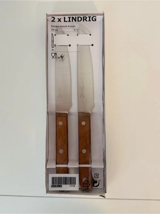 New IKEA LINDRIG 2 Pack Dark Brown Knife 24 cm (9 ½ 