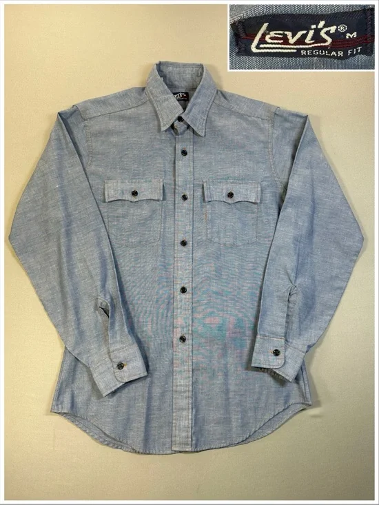 VINTAGE 70s Levi's Orange Tab Chambray Button Up Western Shirt - Mens Medium