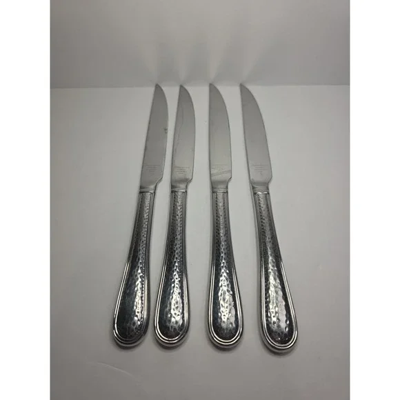 Reed & Barton ~ OLDE ENGLISH ~ Hammered Steak Knives Set of 4 Stainless Serrated