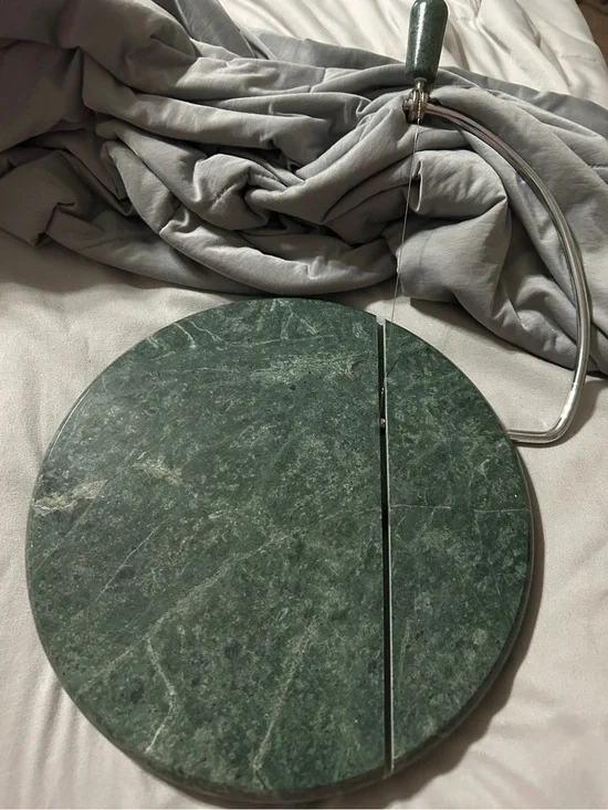Green Marble Cheese Board with Wire Cutter - Premium Serving Platter