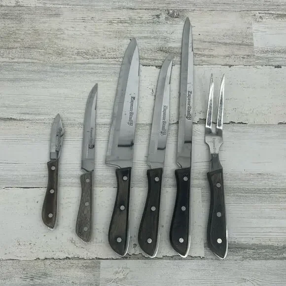 Emperor Steel Knifes Set Vintage Wooden Made In Japan Set Of 6