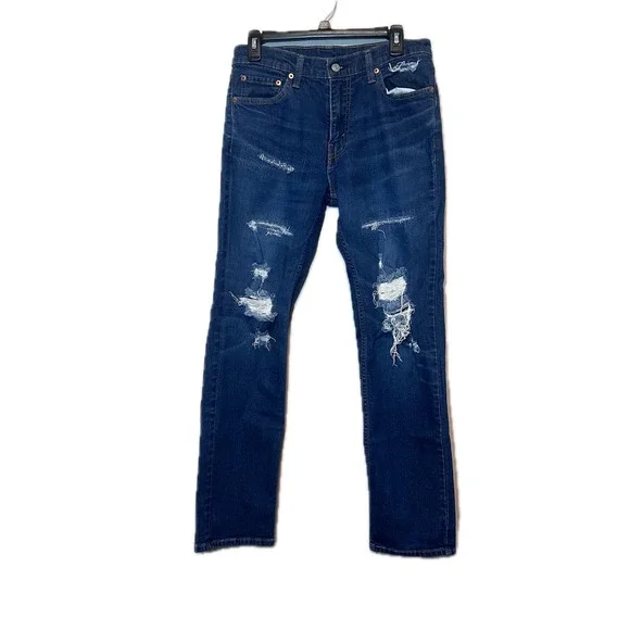 Levis 511 Slim Fit Distressed Jeans Mens 32x32 Dark Wash Blue Ripped Denim