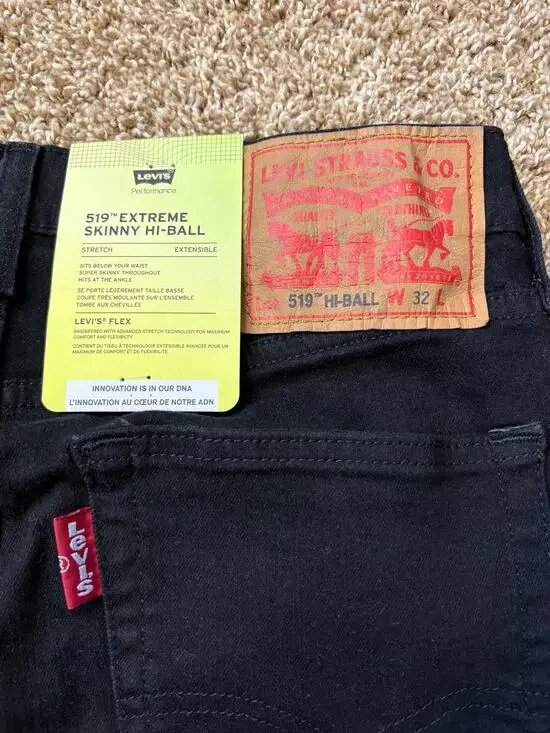 NWT 519 Skinny Hi-Ball Denim Jeans Mens Size 32 Black