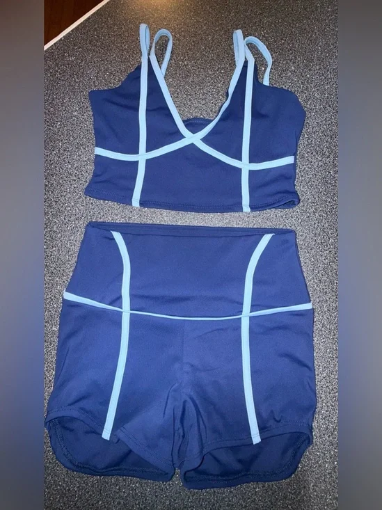 Tiger Friday Miami Vice 2 Piece Blue Dance Set,Top Size Adult Small, Shorts Med
