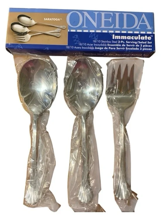 3 pc set Oneida SARATOGA Flatware Casserole Spoons & Cold Meat Serving Fork NEW