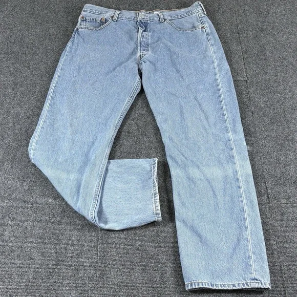 Vintage‎ Y2K Levi's 501 Button Fly Jeans Fits 36x31 Red Tab Distressed Fade Blue