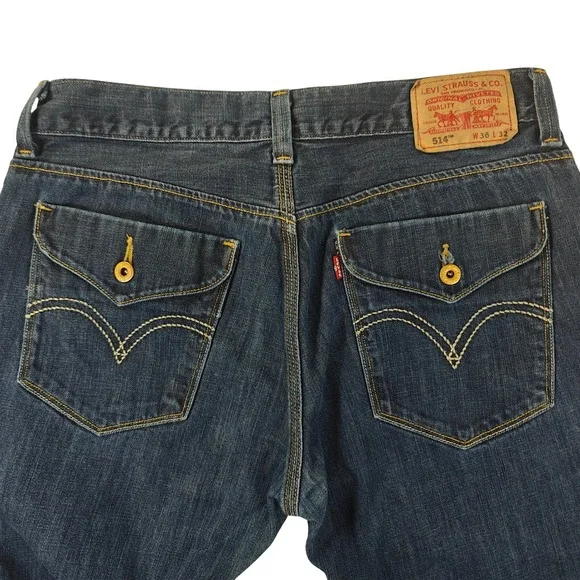 Levis 514 Slim Straight Jeans Mens 36x32 Blue Denim Flap Pocket 00514-0046