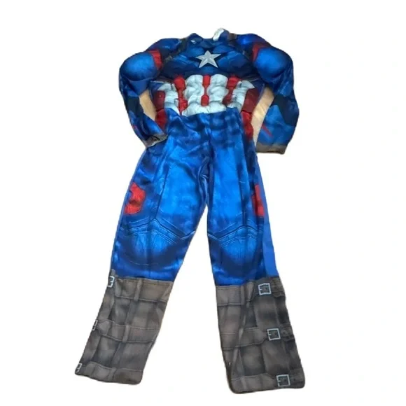 Marvel Captain American Bodysuit Costume Large 12-14 Kids Muscles Halloween