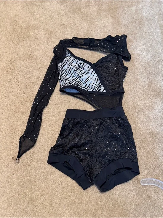 Weissman Black Sequined Dance Costume with Zebra Accent
