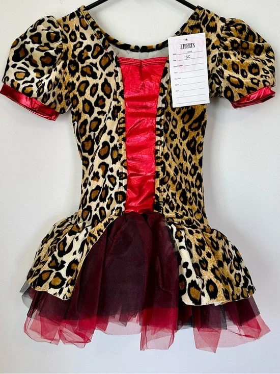 NWT Leopard Print Dance Costume Dress with Red Accents - Size: SC