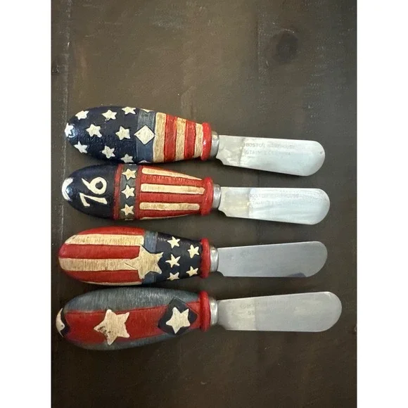 Boston Warehouse Patriotic Americana Cheese Spreaders Set of 4 Stars Stripes 76