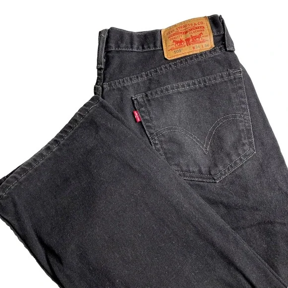 Levis‎ 505 Men's Jeans Black W34 L34 Straight Leg Straight Fit 100% Cotton Denim
