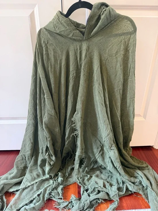 Green burlap hooded cloak