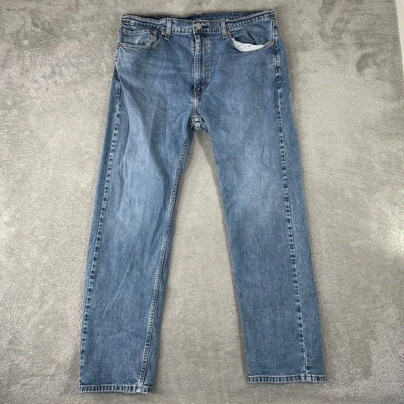Levis 505 Regular Fit Jeans Mens 38x32 Blue Straight Leg Denim Stretch Workwear