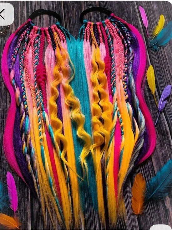 Kids Colorful Festival Hair Extensions - Bright Pink, Yellow & Teal many colors!