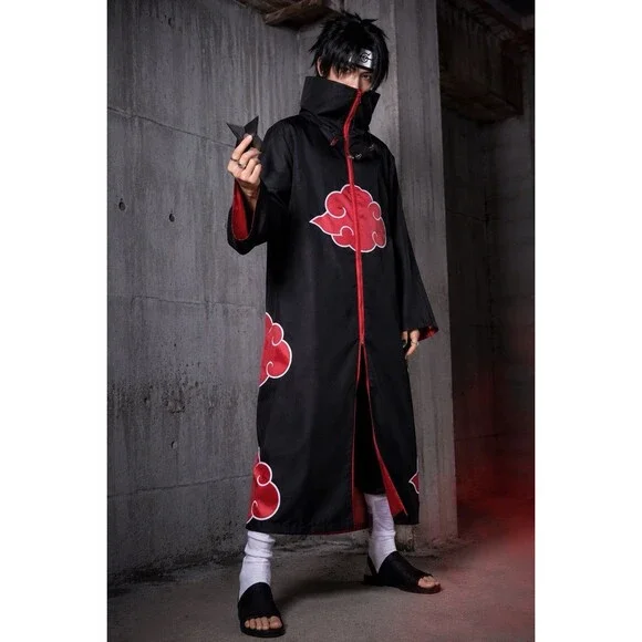 Naruto Akatsuki Cosplay Costume Set Adult Large Cloak Ring Headband Shuriken