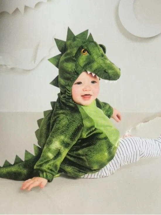 Hyde & Eek Green Baby Dinosaur Costume - Plush Hooded One-Piece 12-18