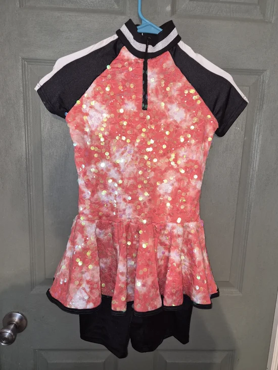 Weissman Coral Sequin Dance Dress with Black Accents