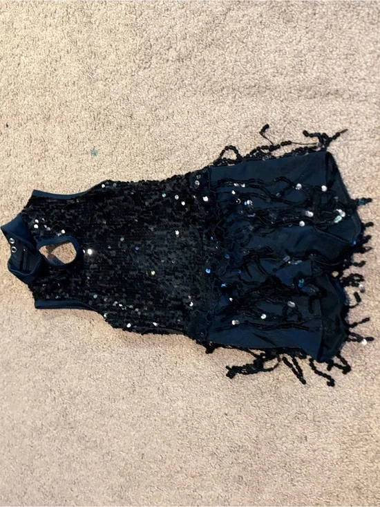 Black Sequin Fringe dance costume