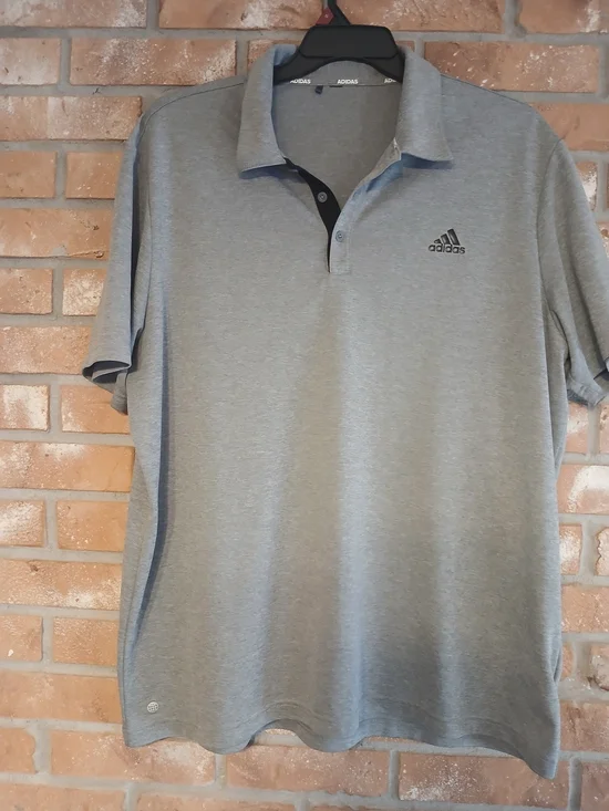 Adidas Men's Gray Polo Shirt Sadidas Men's Light Gray Polo Shirt with Black Trim